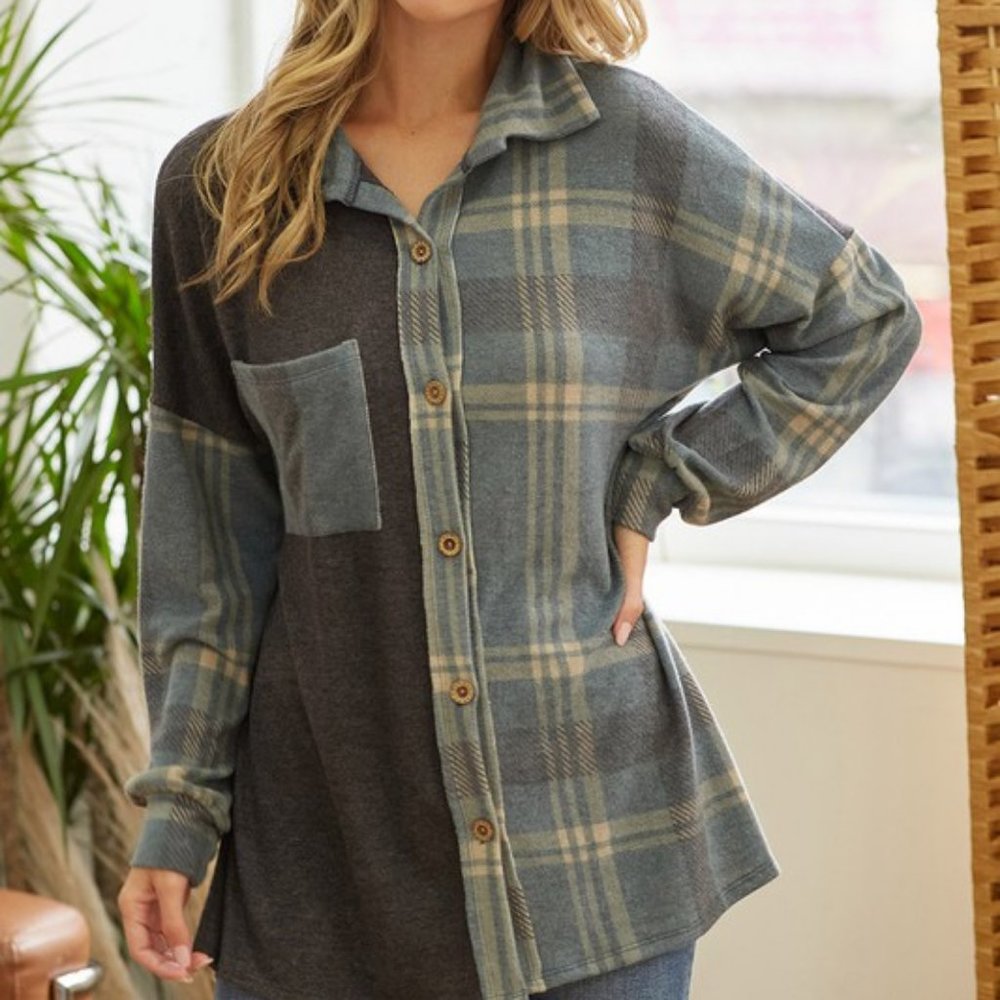 Plaid Colorblock Shacket
